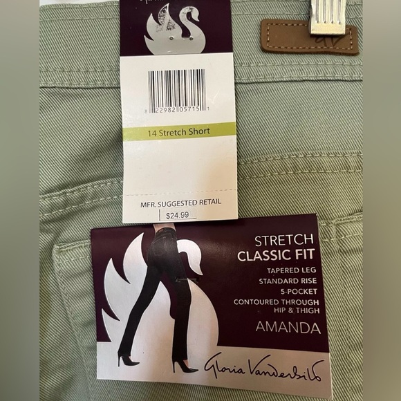 NWT Gloria Vanderbilt Womens Amanda Size 14 Short Olive Green Stretch Jeans - Picture 4 of 5